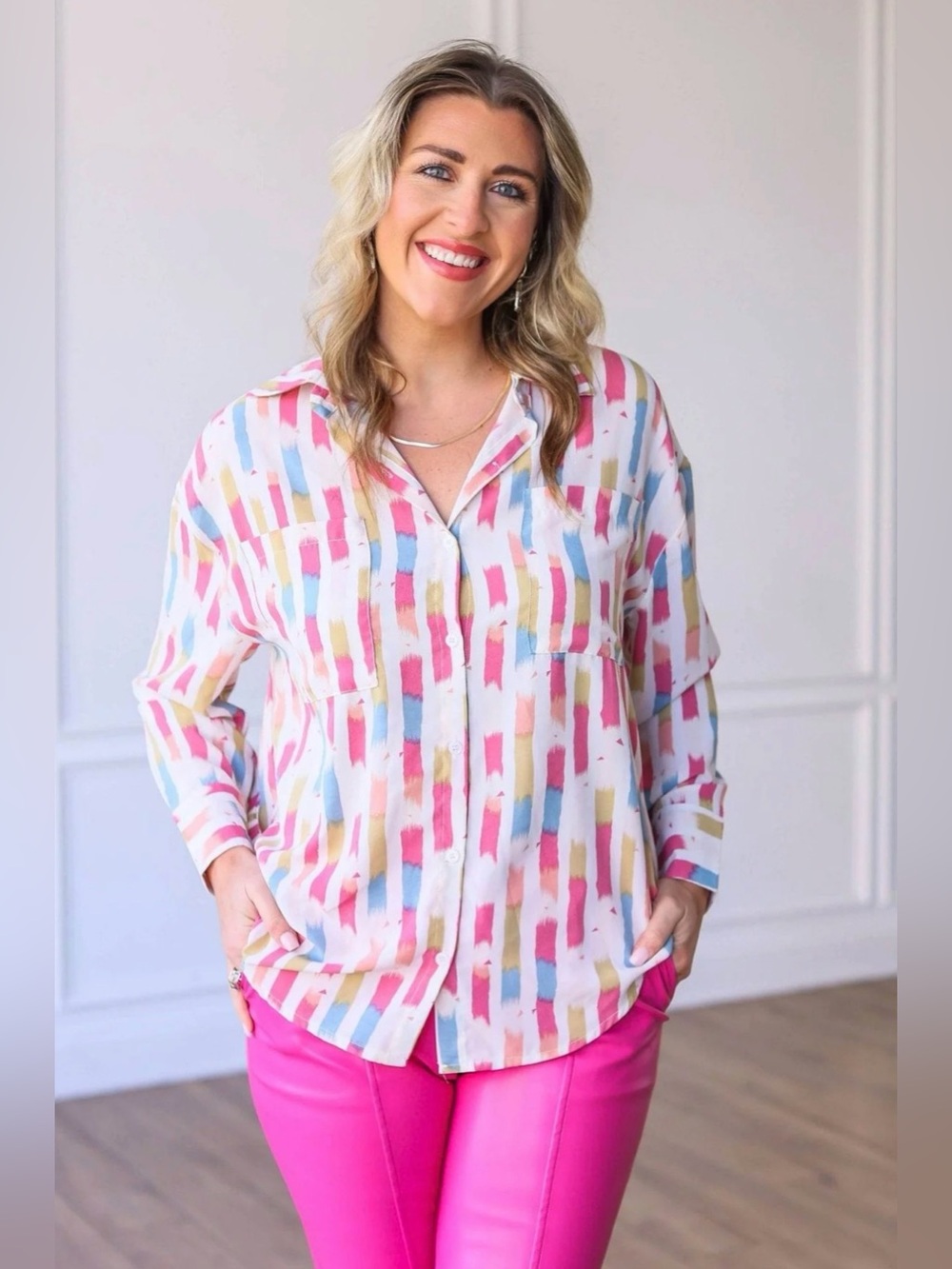 Grace & Emma Watercolor Stripe Button Down Top NWT
